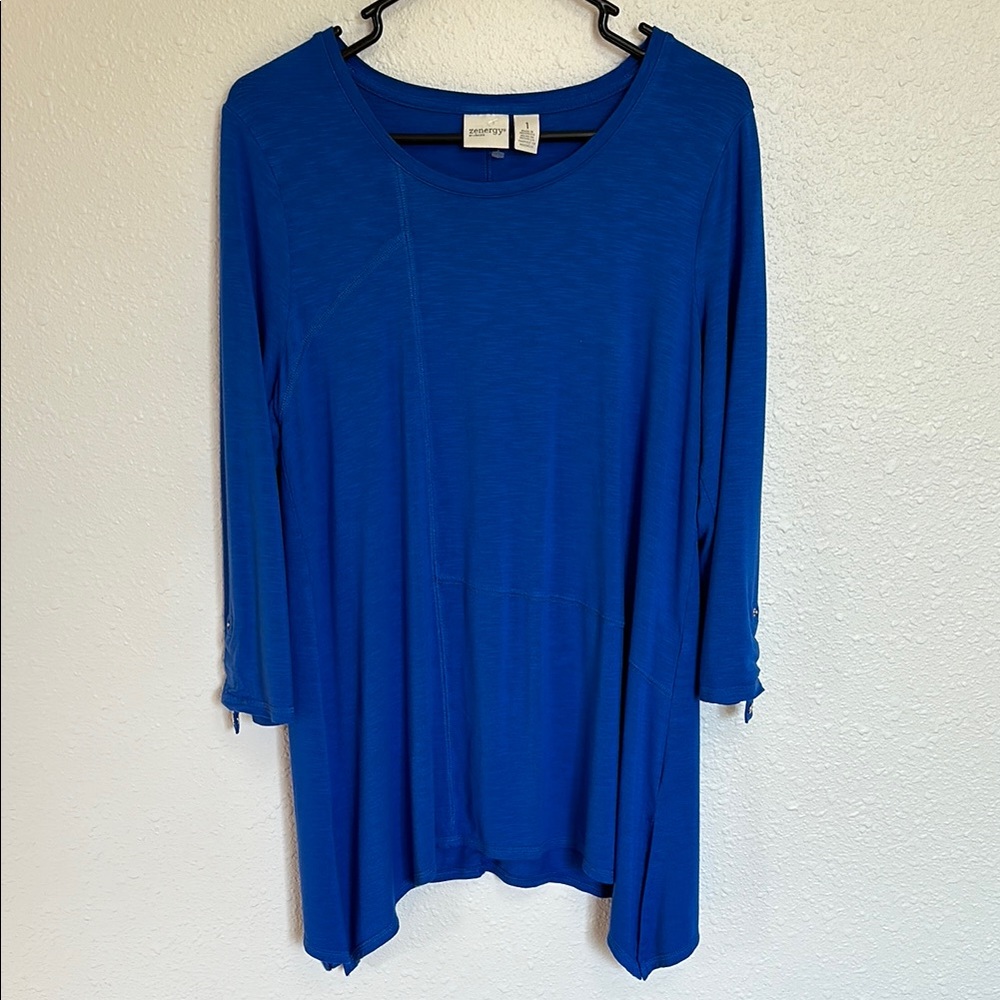 Zenergy by Chico’s Royal Blue Relaxed Asymmetrical Tunic Size 1 Equals to Size M - Picture 2 of 11